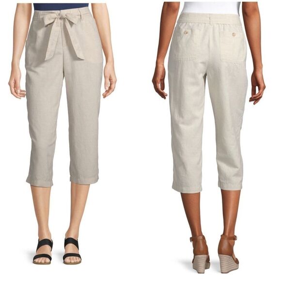 Liz Claiborne Pants - Liz Claiborne Flax straight leg Belted Cropped
